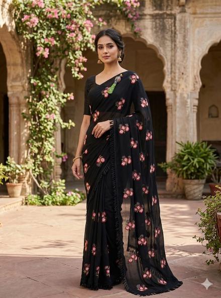 Astitva embroidery work indian saree online shopping wholesale